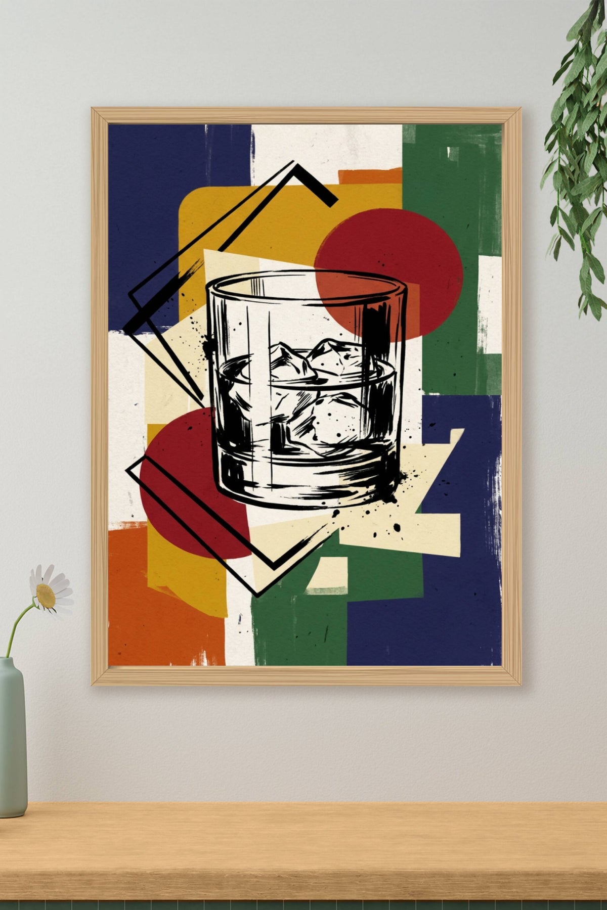 Affiche verre de whisky, poster formes géométriques
