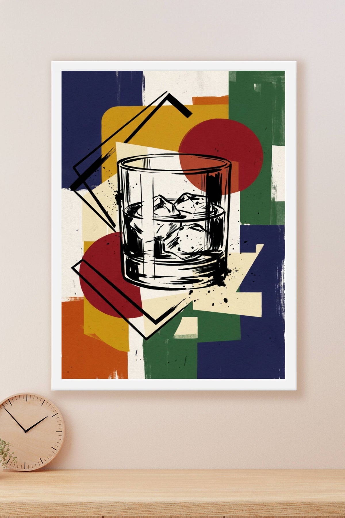 Affiche verre de whisky, poster formes géométriques