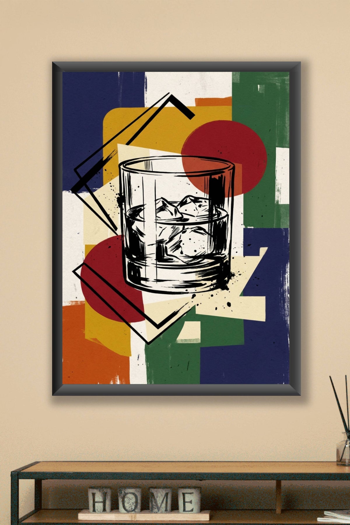 Affiche verre de whisky, poster formes géométriques