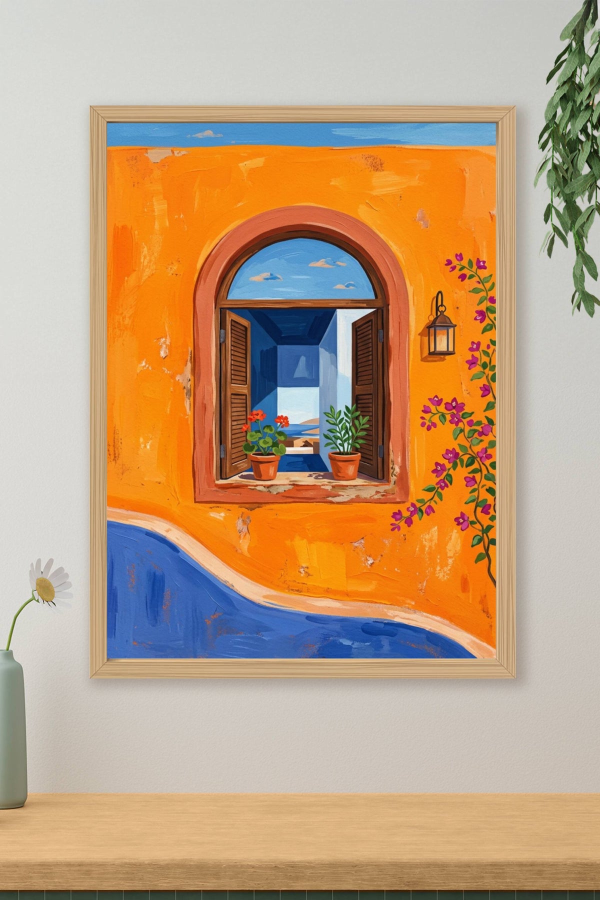 Affiche Fenêtre méditerranéenne, poster mur orange