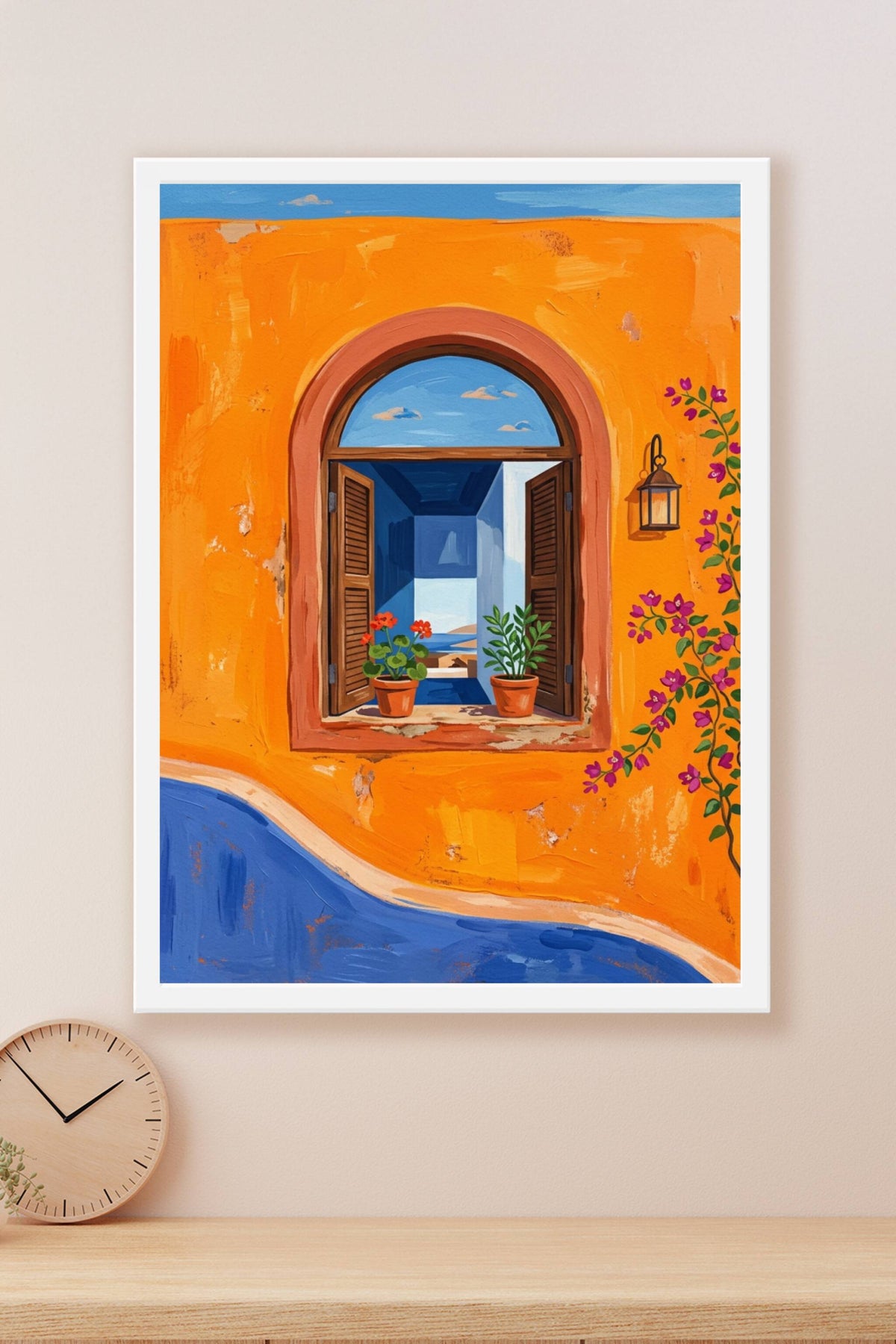 Affiche Fenêtre méditerranéenne, poster mur orange