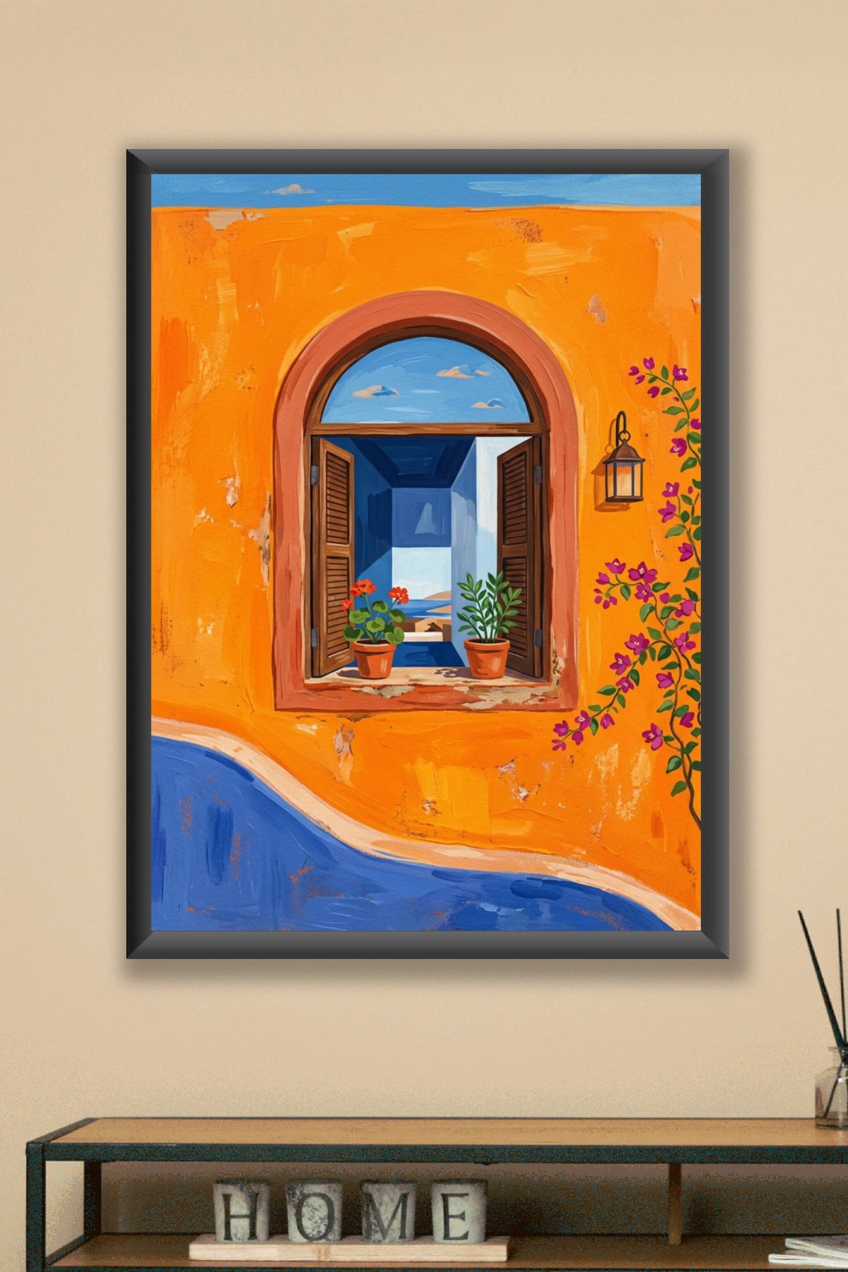 Affiche Fenêtre méditerranéenne, poster mur orange