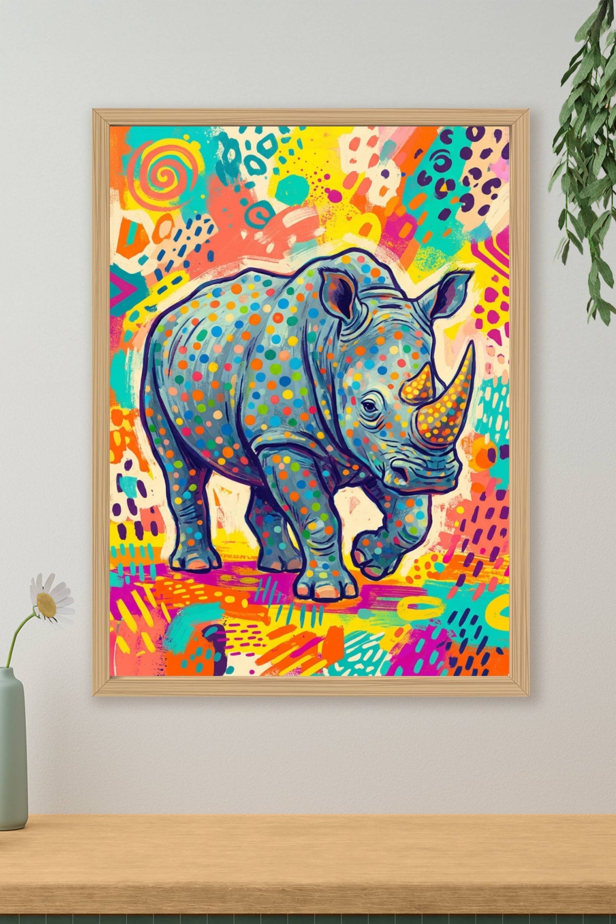 Poster Rhinocéros pop art, affiche colorée