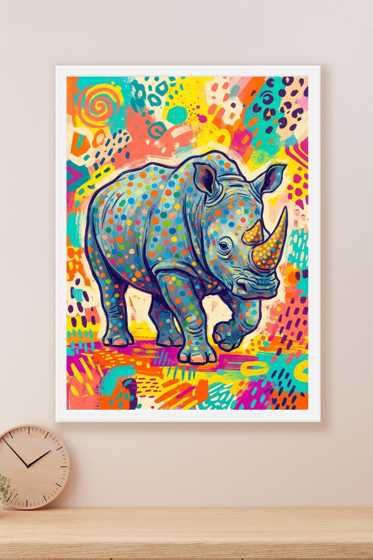 Poster Rhinocéros pop art, affiche colorée
