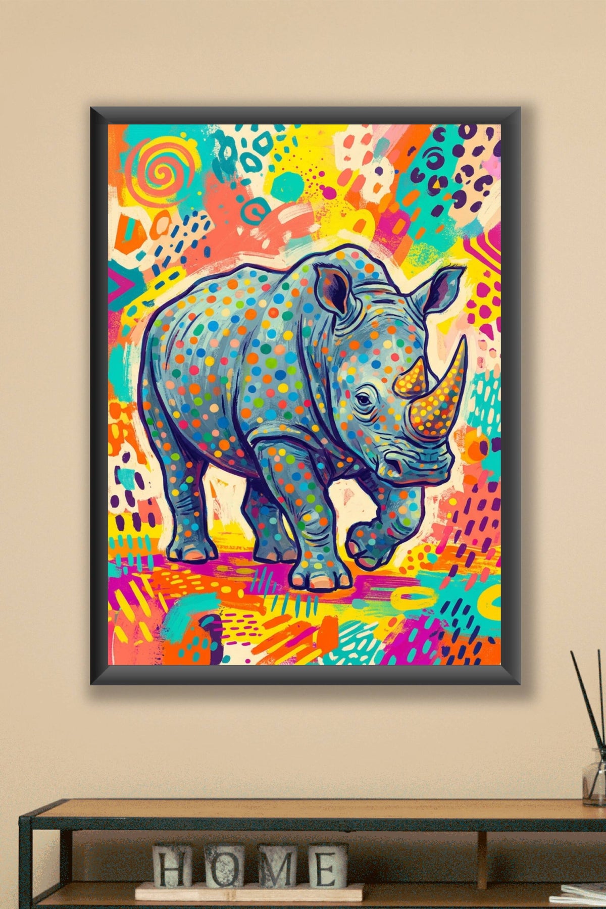 Poster Rhinocéros pop art, affiche colorée