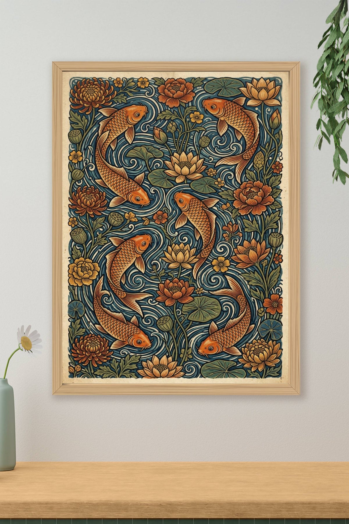 Affiche Carpes Koï japonaises, poster fleurs de lotus