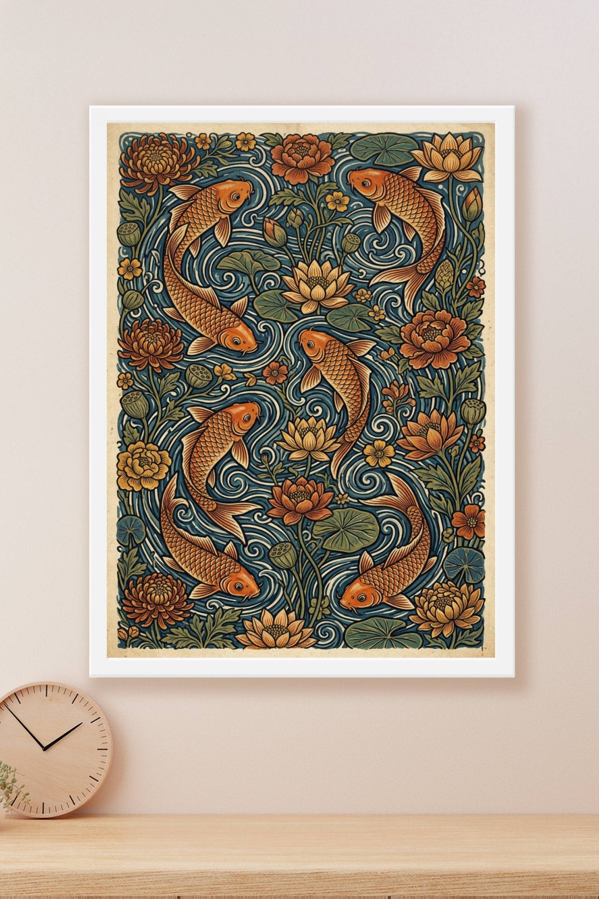 Affiche Carpes Koï japonaises, poster fleurs de lotus