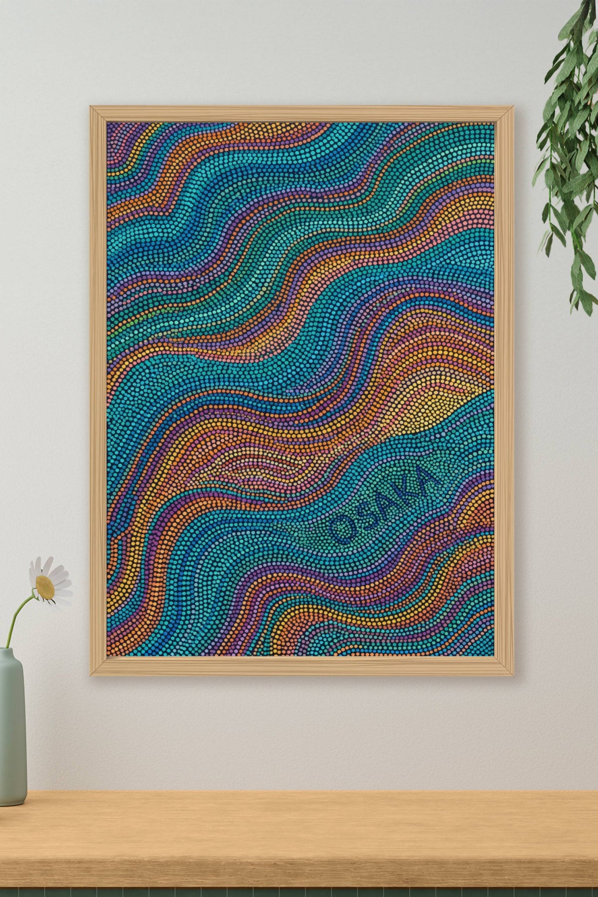 Poster d'Osaka, affiche pointillisme et vagues