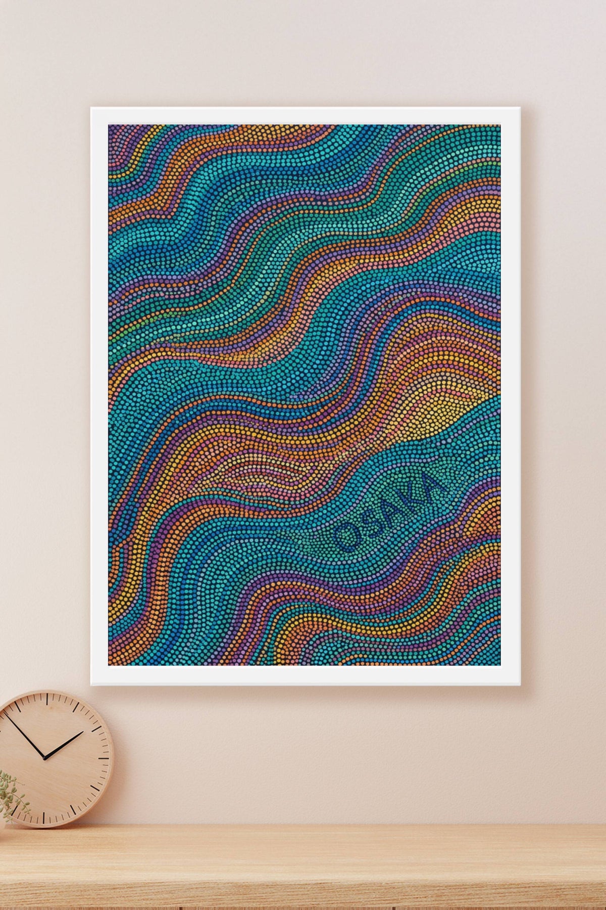 Poster d'Osaka, affiche pointillisme et vagues