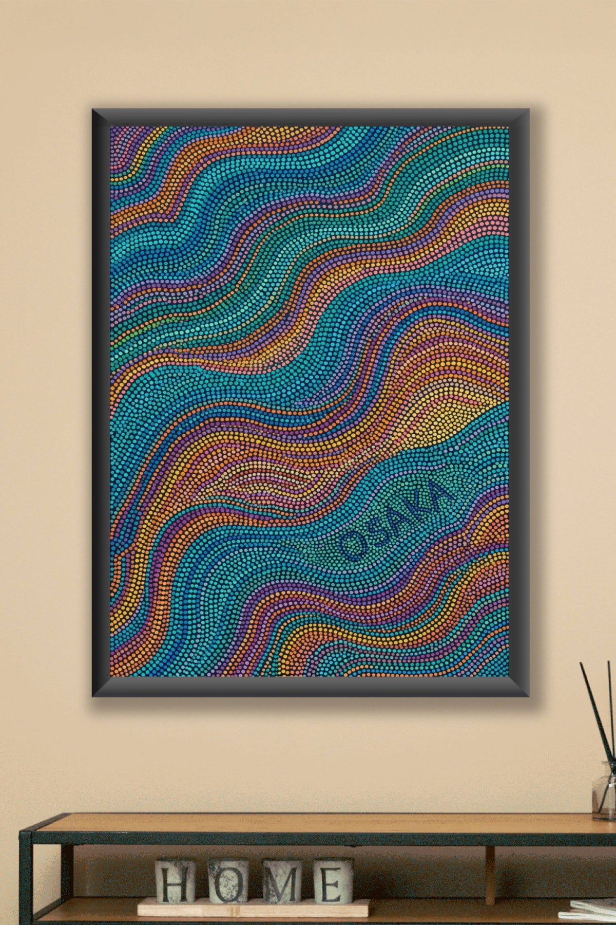 Poster d'Osaka, affiche pointillisme et vagues