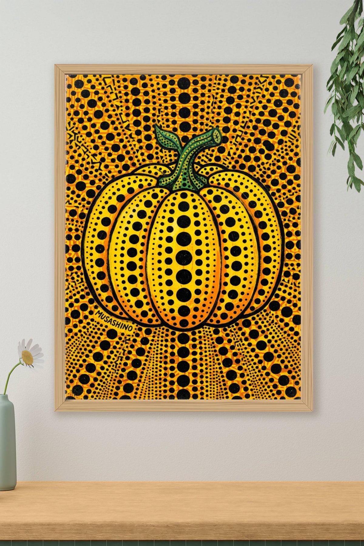 Poster Citrouille Musashino, affiche pois noirs et jaune