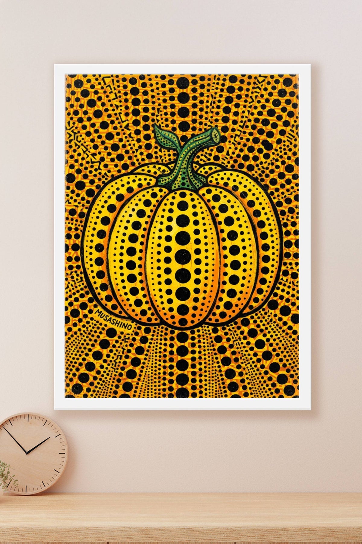 Poster Citrouille Musashino, affiche pois noirs et jaune