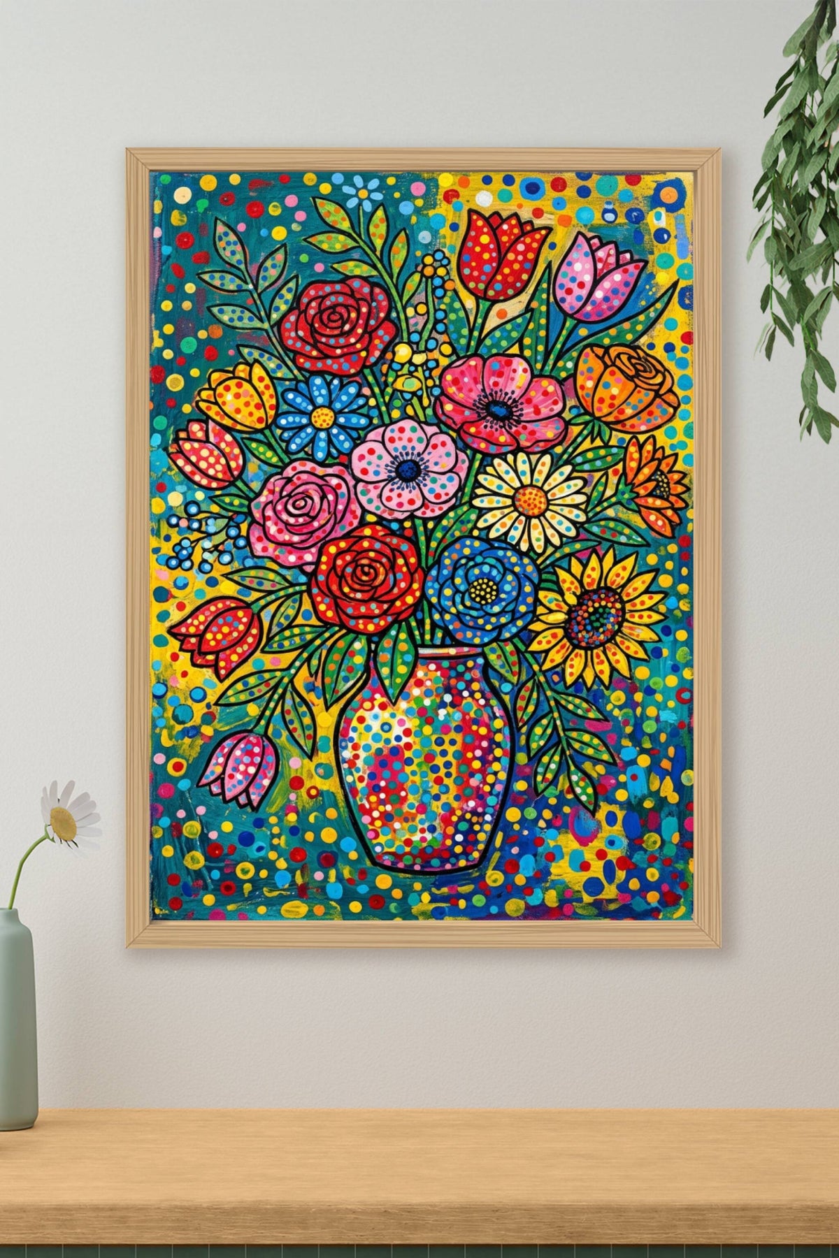 Poster Bouquet de fleurs colorées, style pointillisme