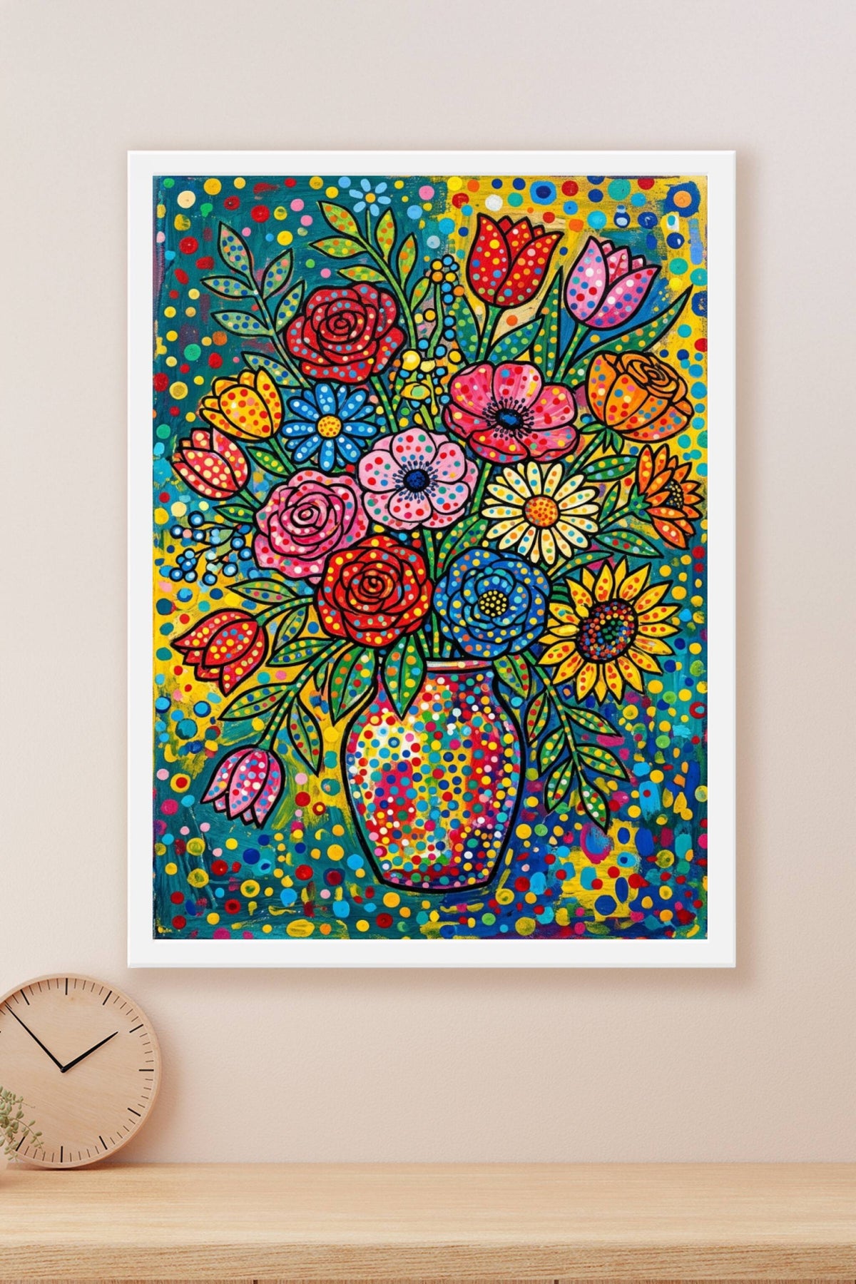 Poster Bouquet de fleurs colorées, style pointillisme