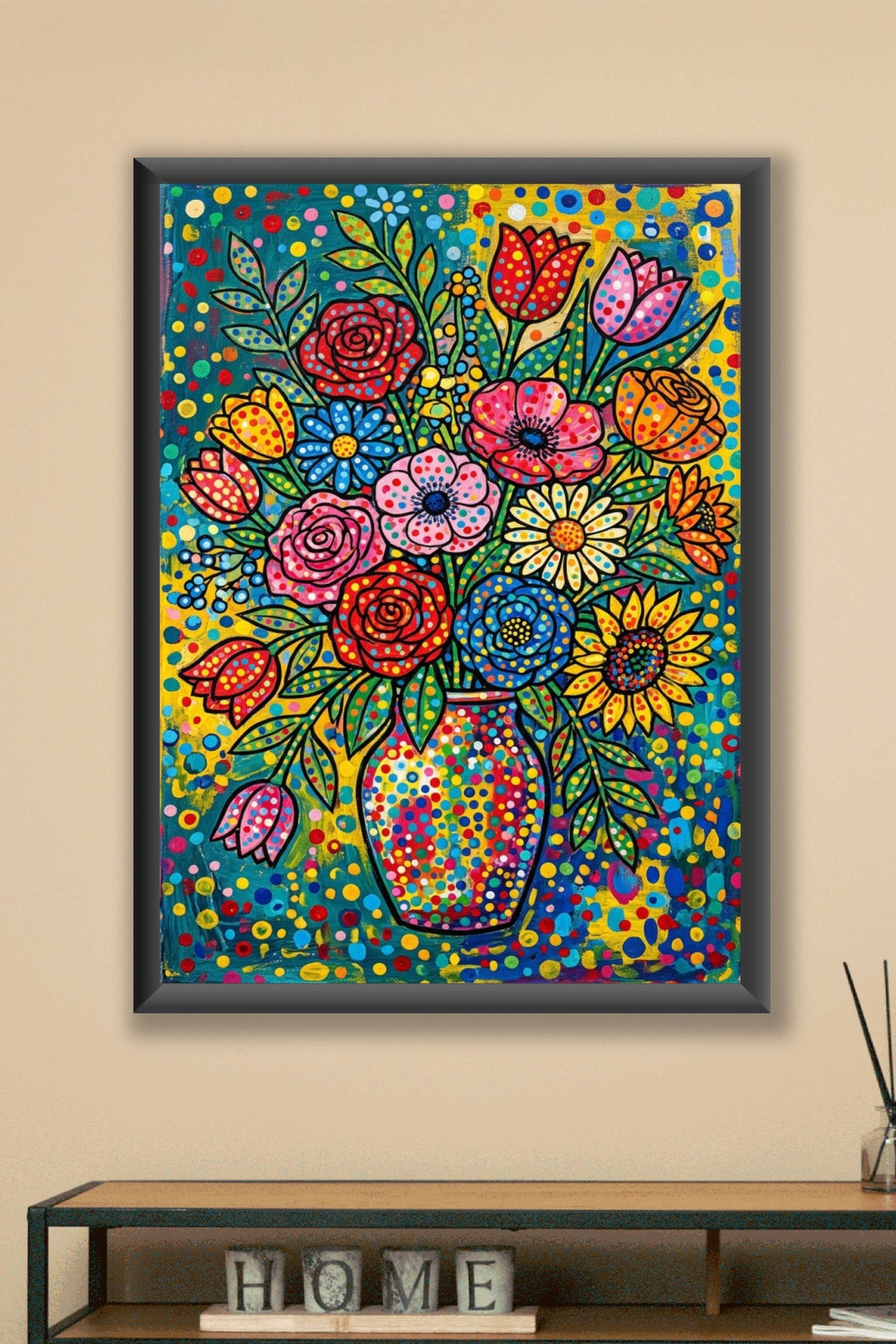 Poster Bouquet de fleurs colorées, style pointillisme
