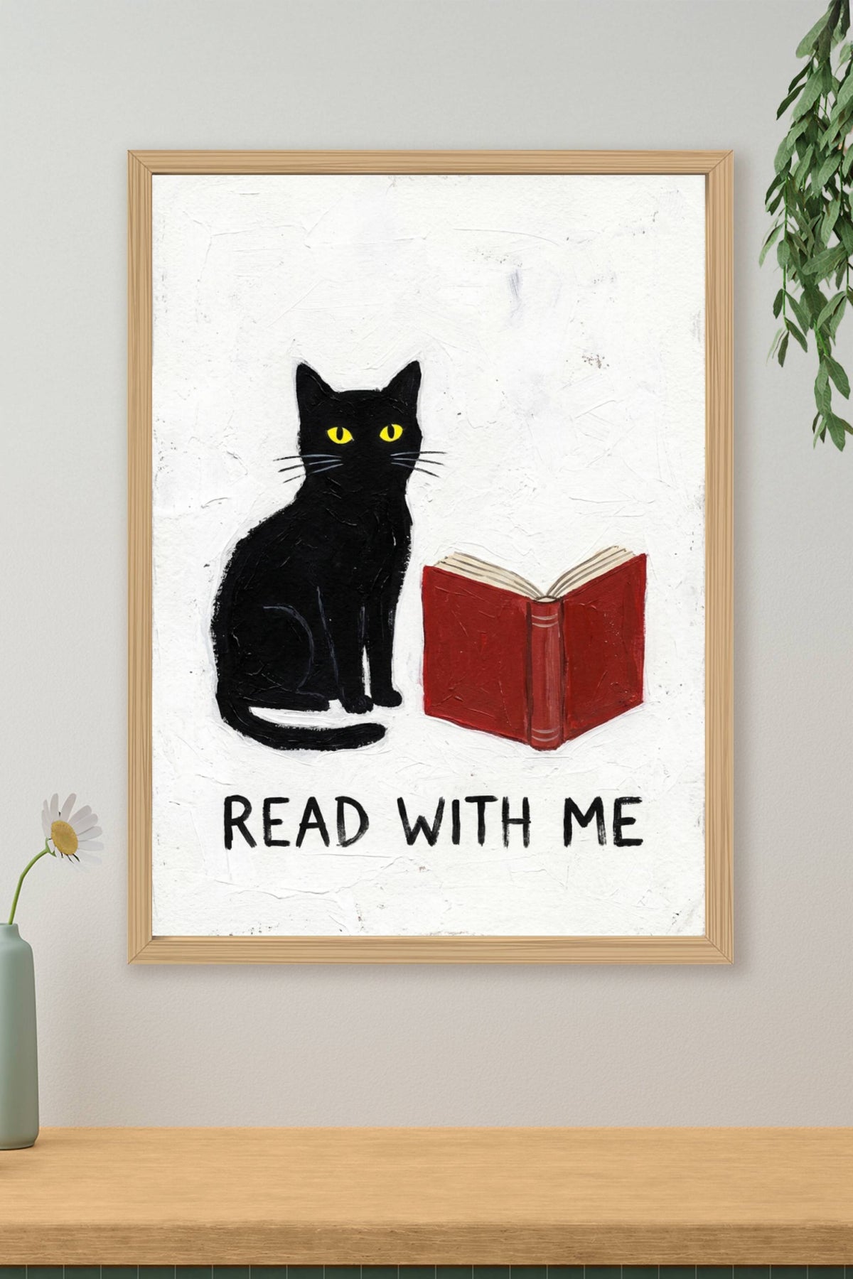 Affiche Chat noir et livre, poster Read With Me