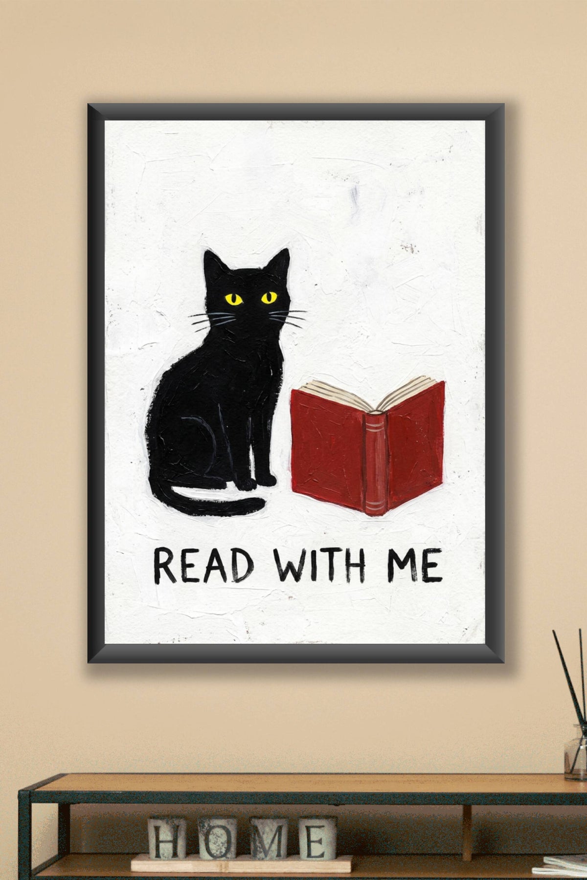 Affiche Chat noir et livre, poster Read With Me