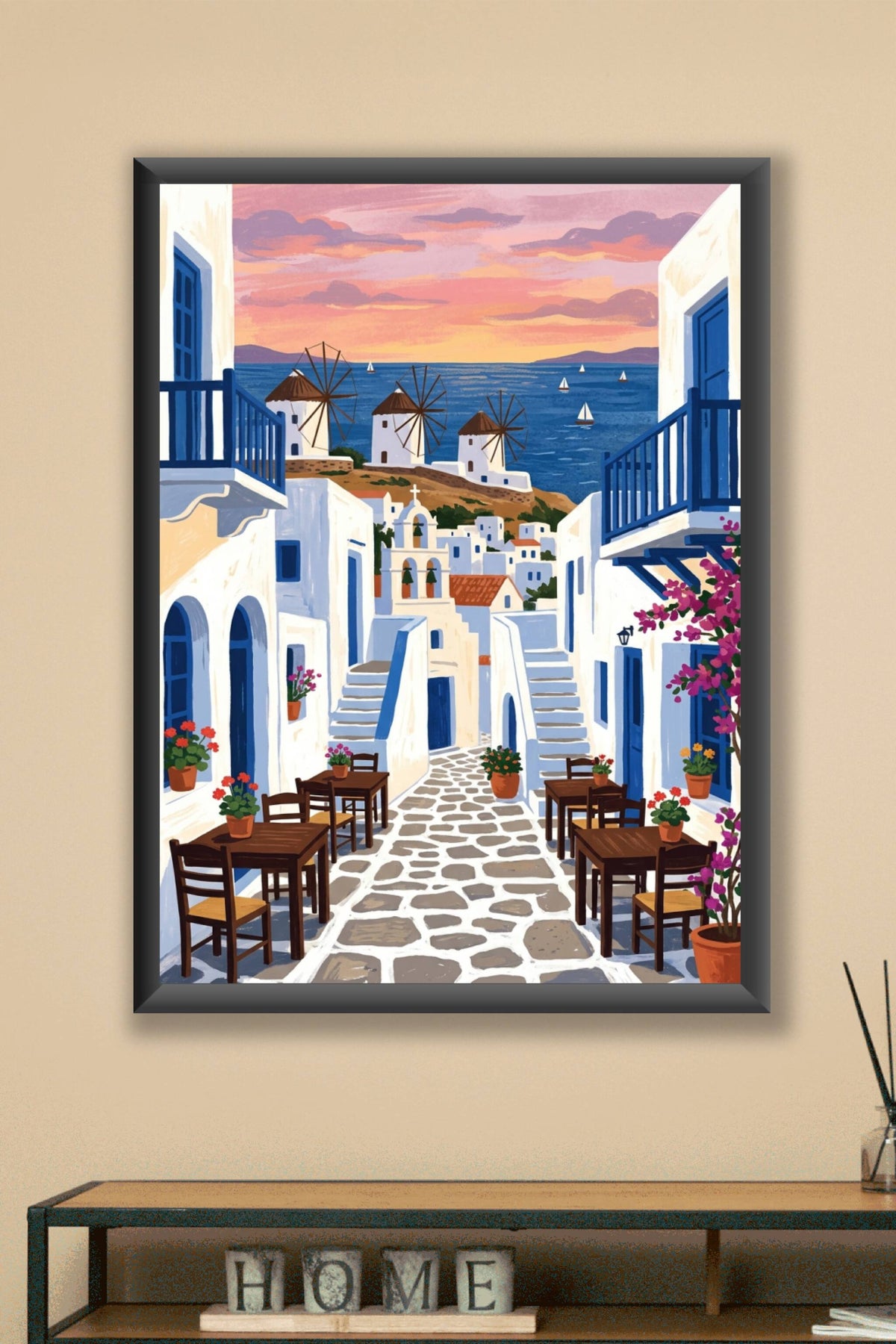 Affiche de Mykonos, poster du village des Cyclades