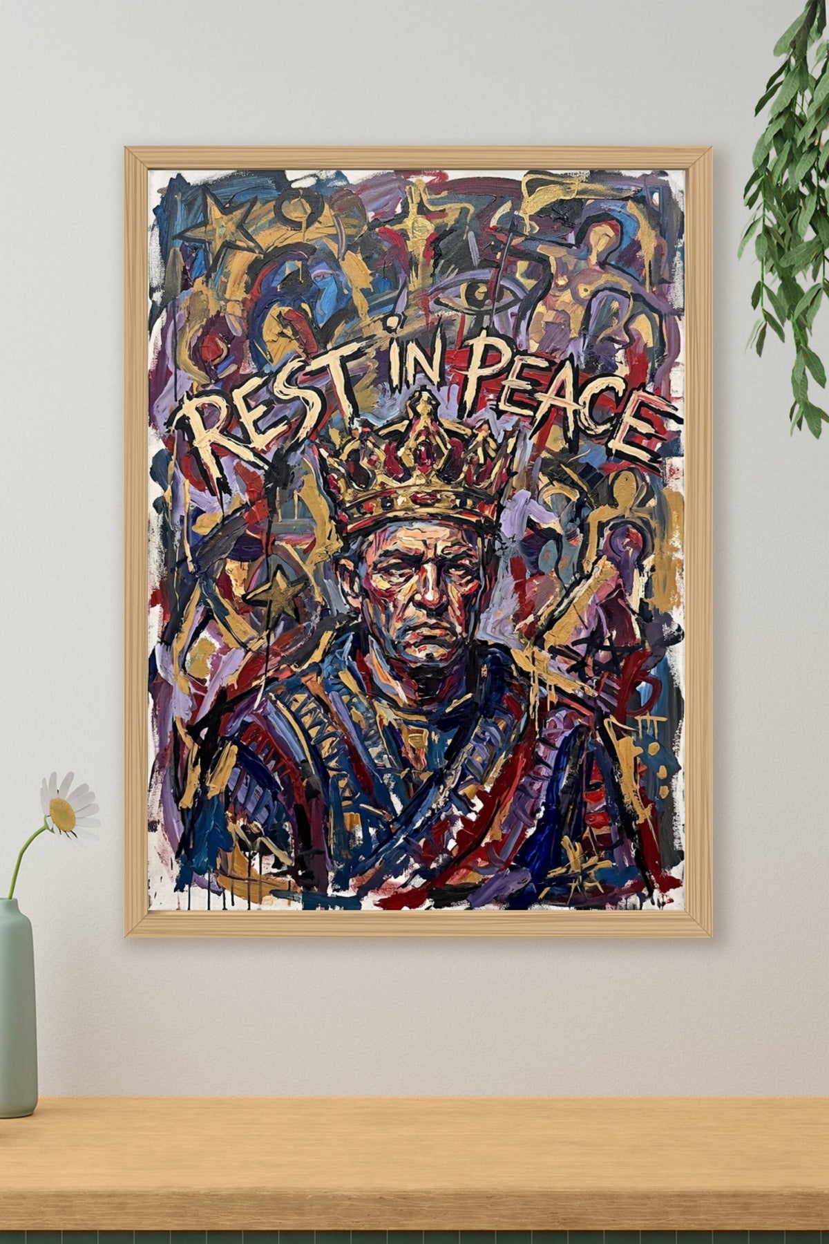Poster du Roi Rest in Peace, affiche couronne dorée