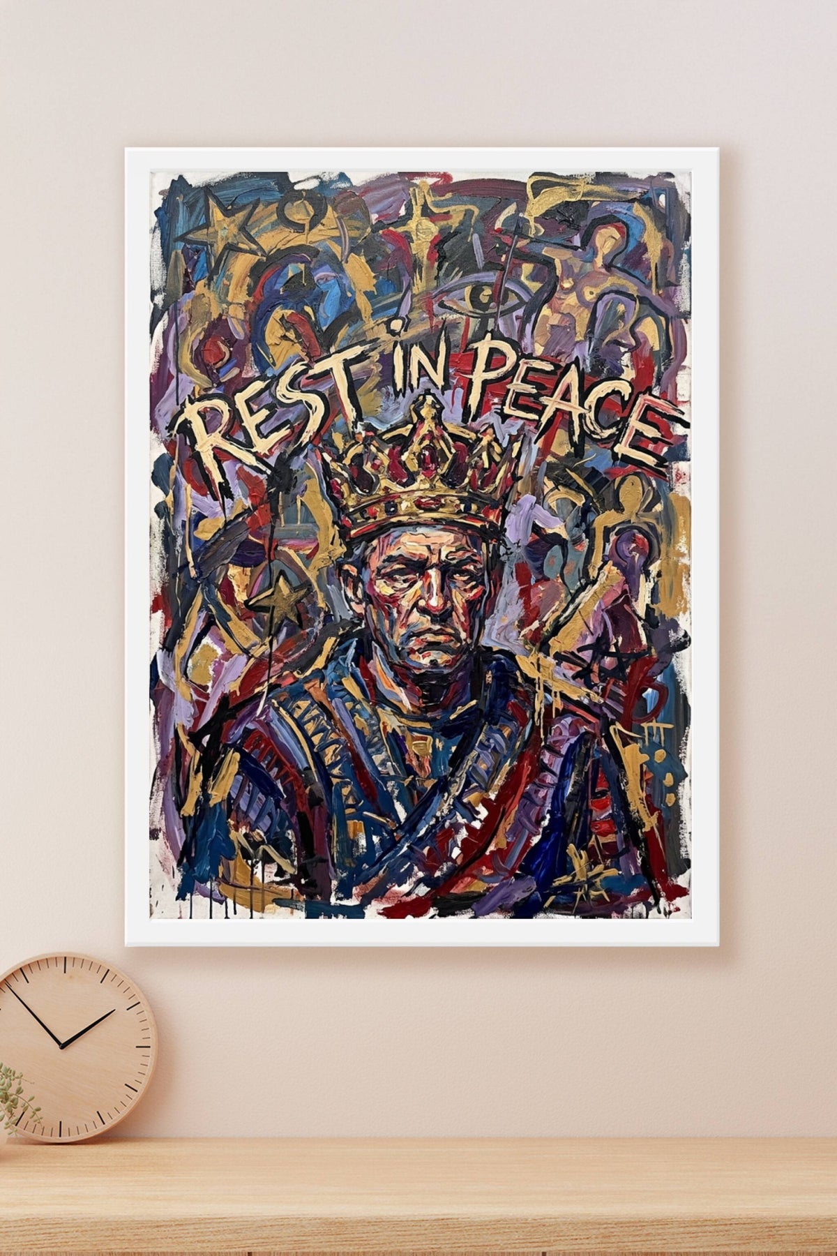 Poster du Roi Rest in Peace, affiche couronne dorée
