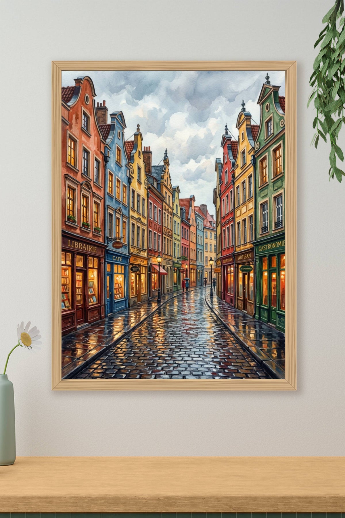Affiche de Bruges, poster maisons flamandes colorées