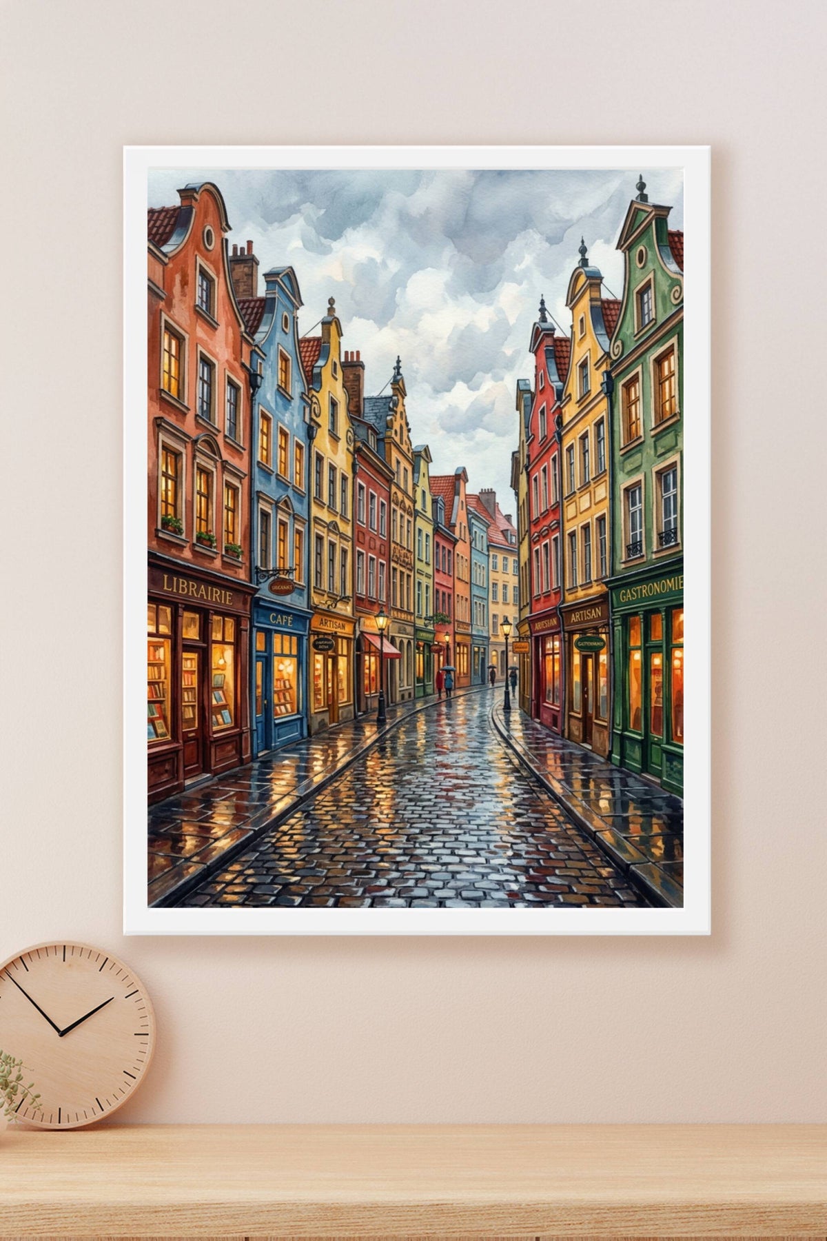 Affiche de Bruges, poster maisons flamandes colorées