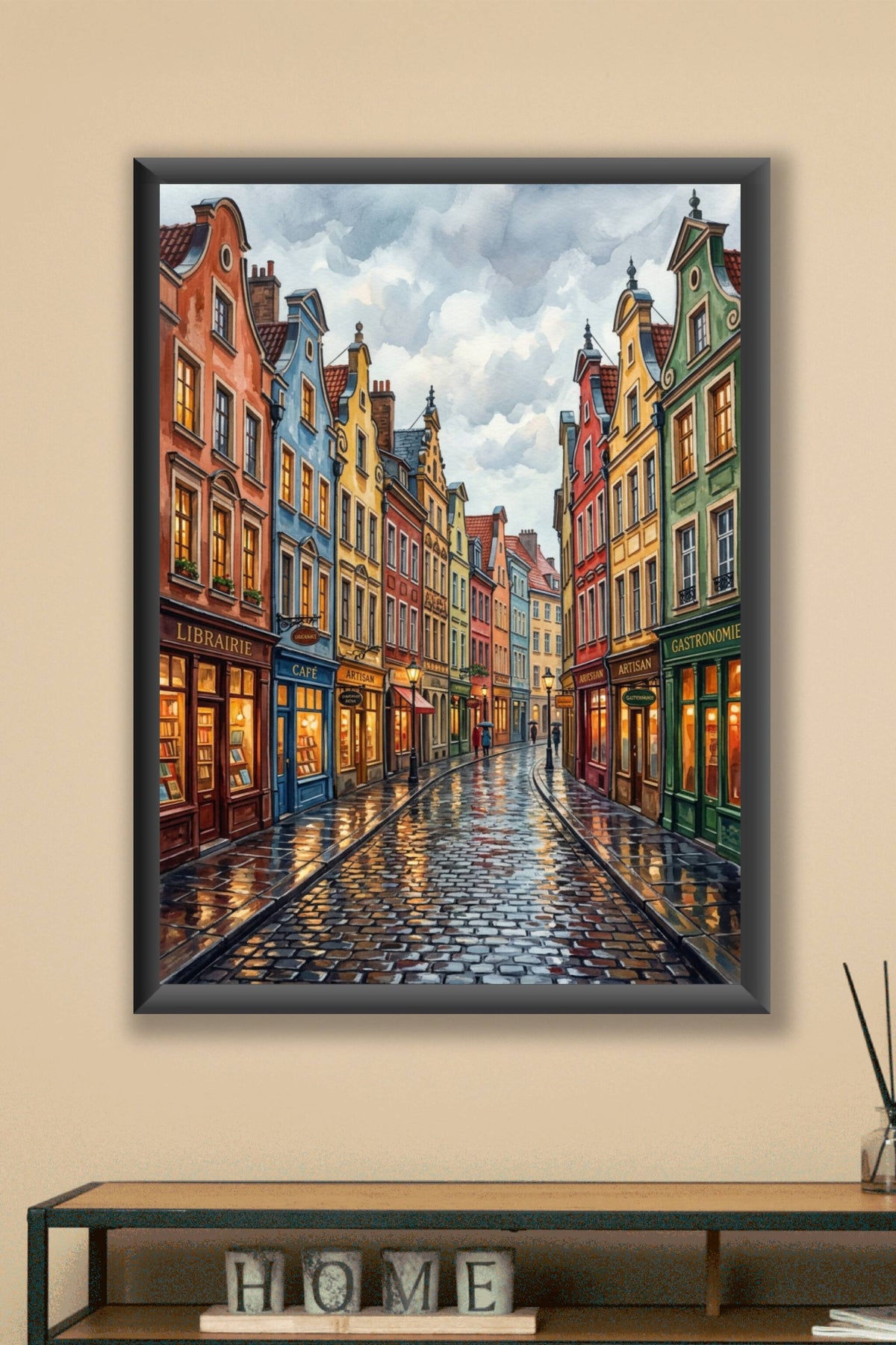 Affiche de Bruges, poster maisons flamandes colorées