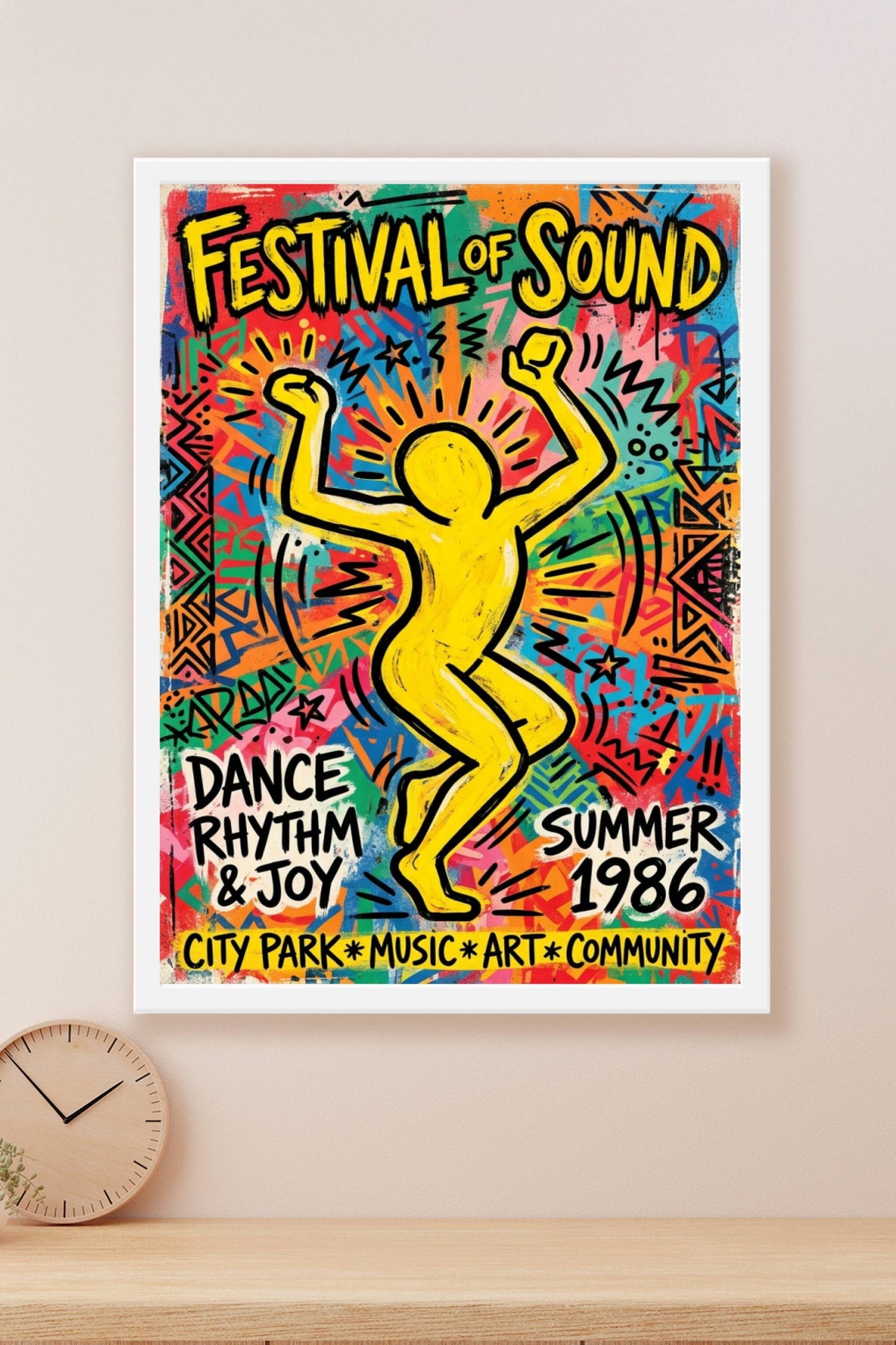 Poster Festival de musique 1986, affiche street art jaune