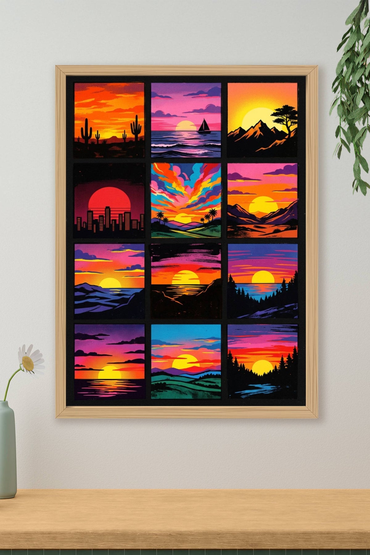 Poster Couchers de soleil, 12 illustrations colorées