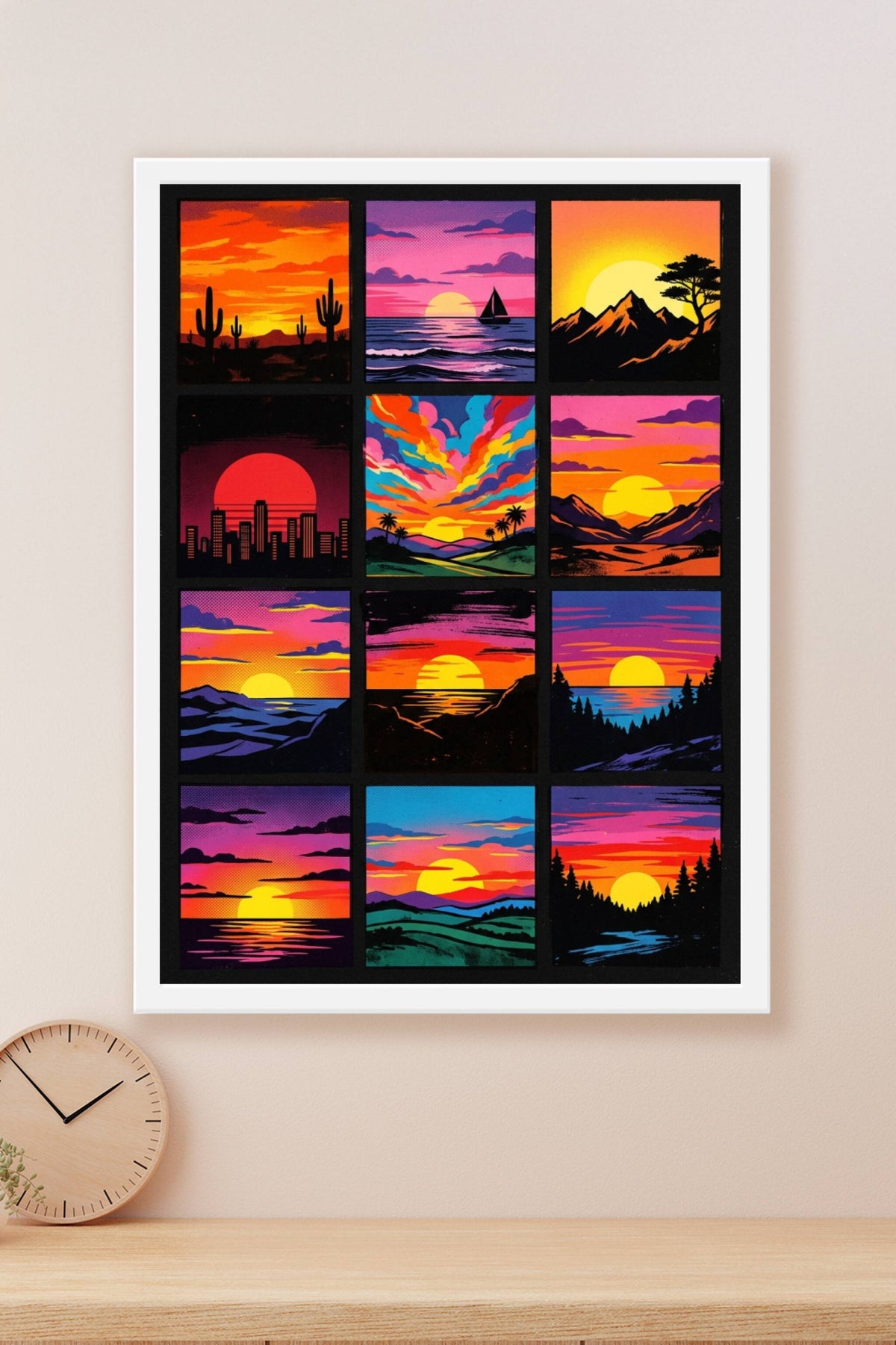 Poster Couchers de soleil, 12 illustrations colorées