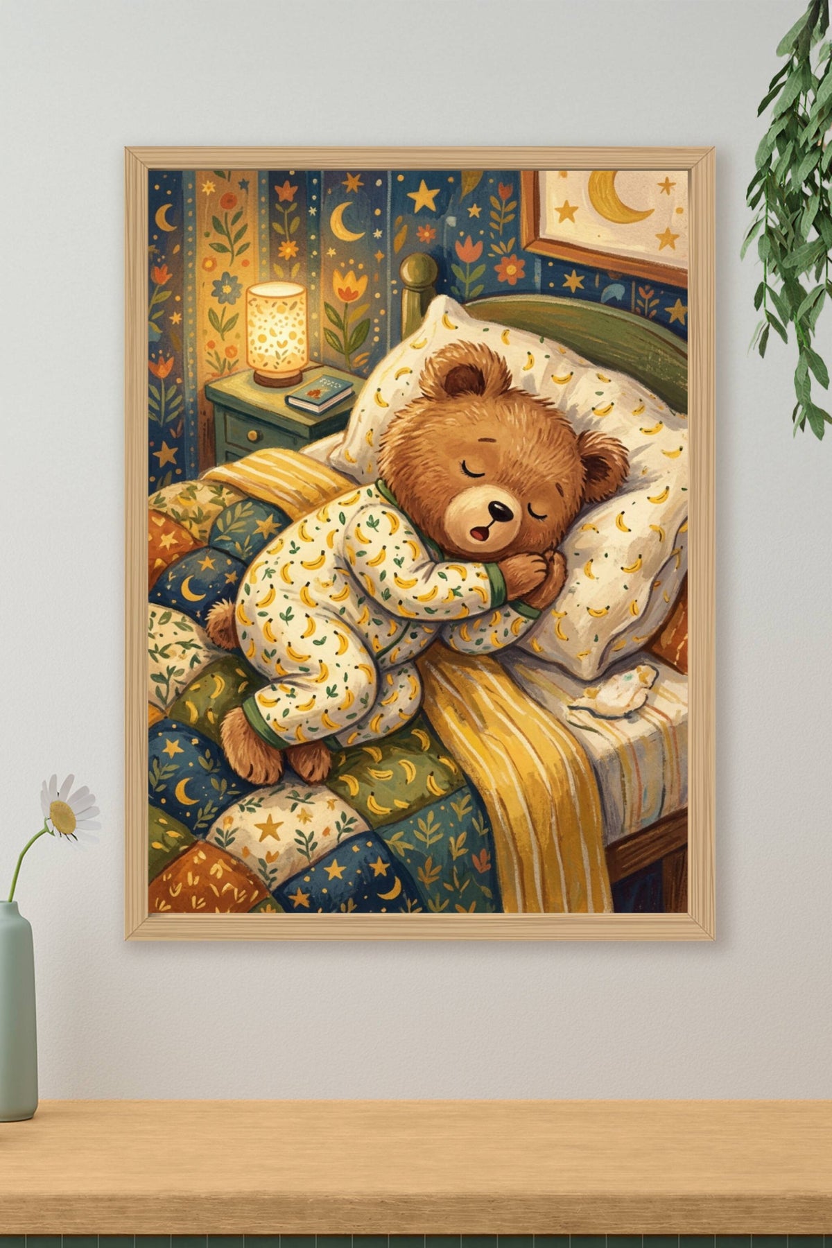 Poster Ours en pyjama, affiche déco pyjama bananes