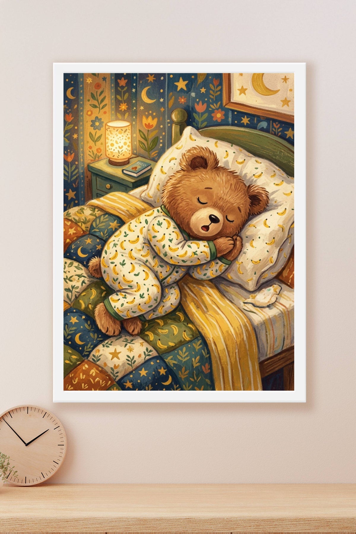 Poster Ours en pyjama, affiche déco pyjama bananes