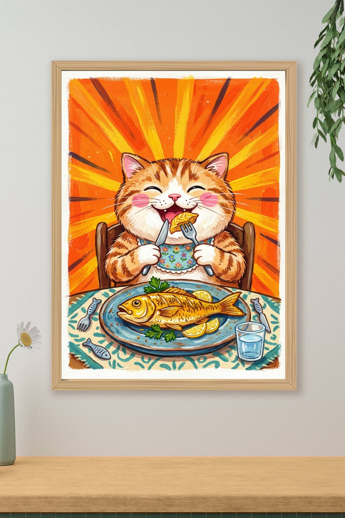 Poster Chat gourmand, affiche décor salon