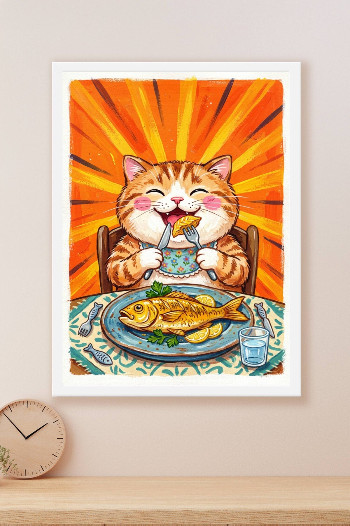 Poster Chat gourmand, affiche décor salon