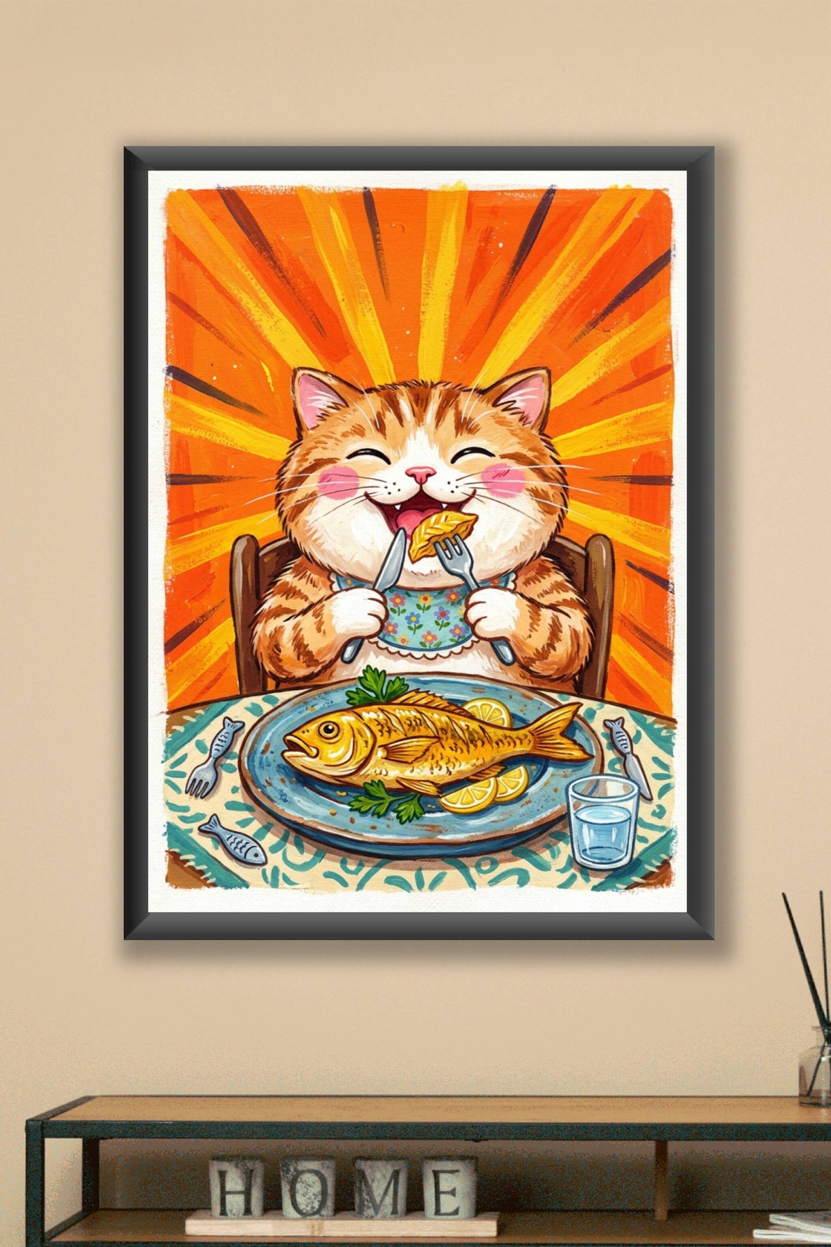 Poster Chat gourmand, affiche décor salon