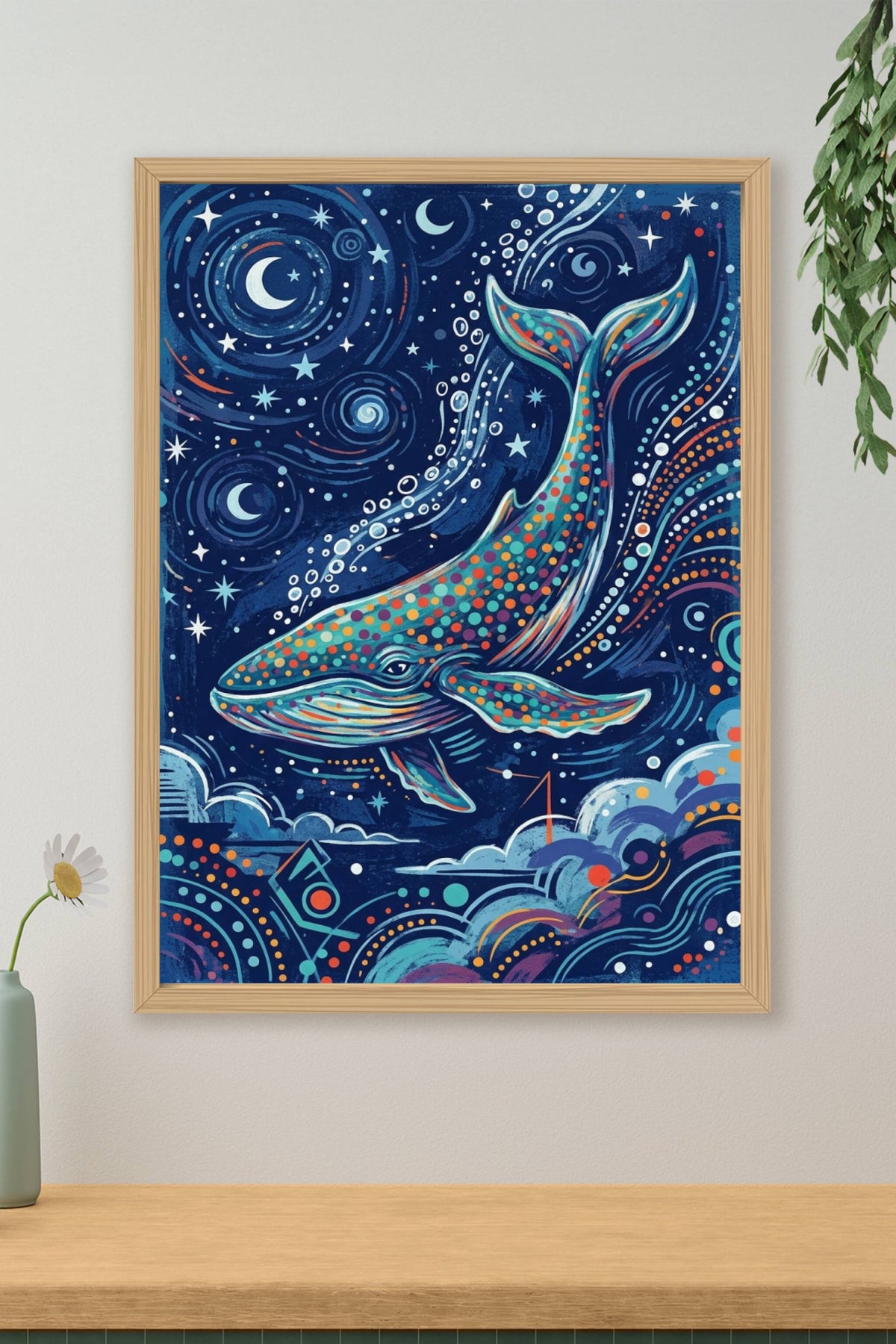 Affiche Baleine céleste, poster motifs colorés pour salon