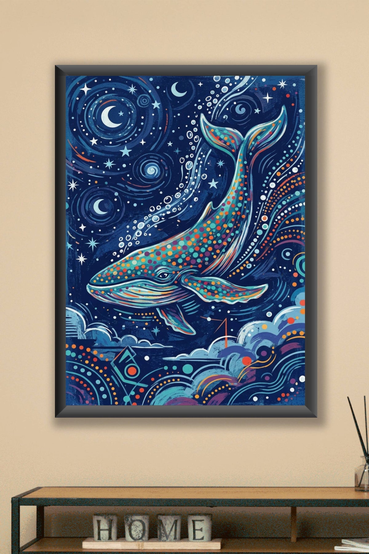 Affiche Baleine céleste, poster motifs colorés pour salon