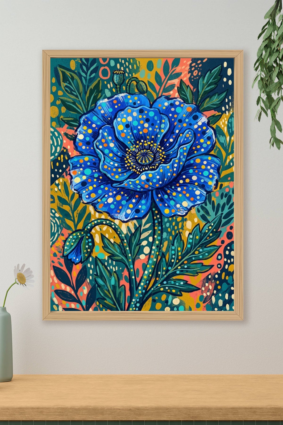 Affiche Coquelicot bleu, poster pointillisme