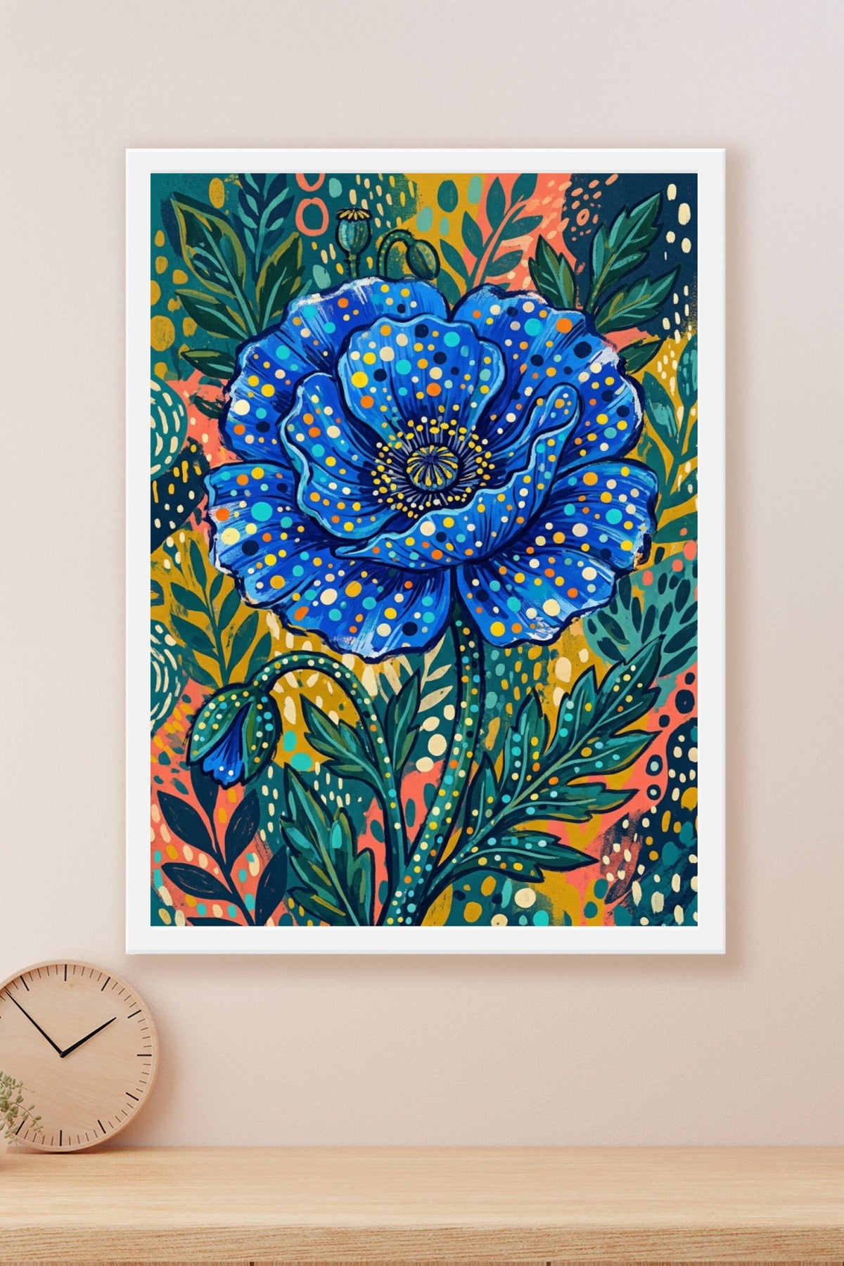 Affiche Coquelicot bleu, poster pointillisme