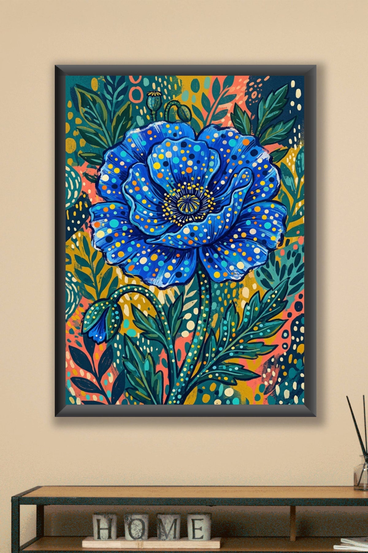 Affiche Coquelicot bleu, poster pointillisme