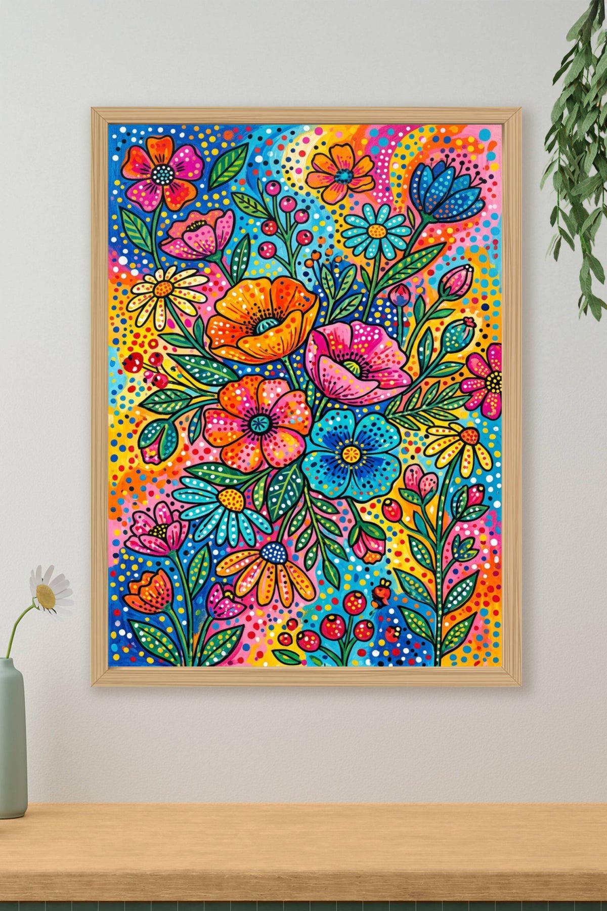 Poster Bouquet de fleurs, affiche style pointilliste