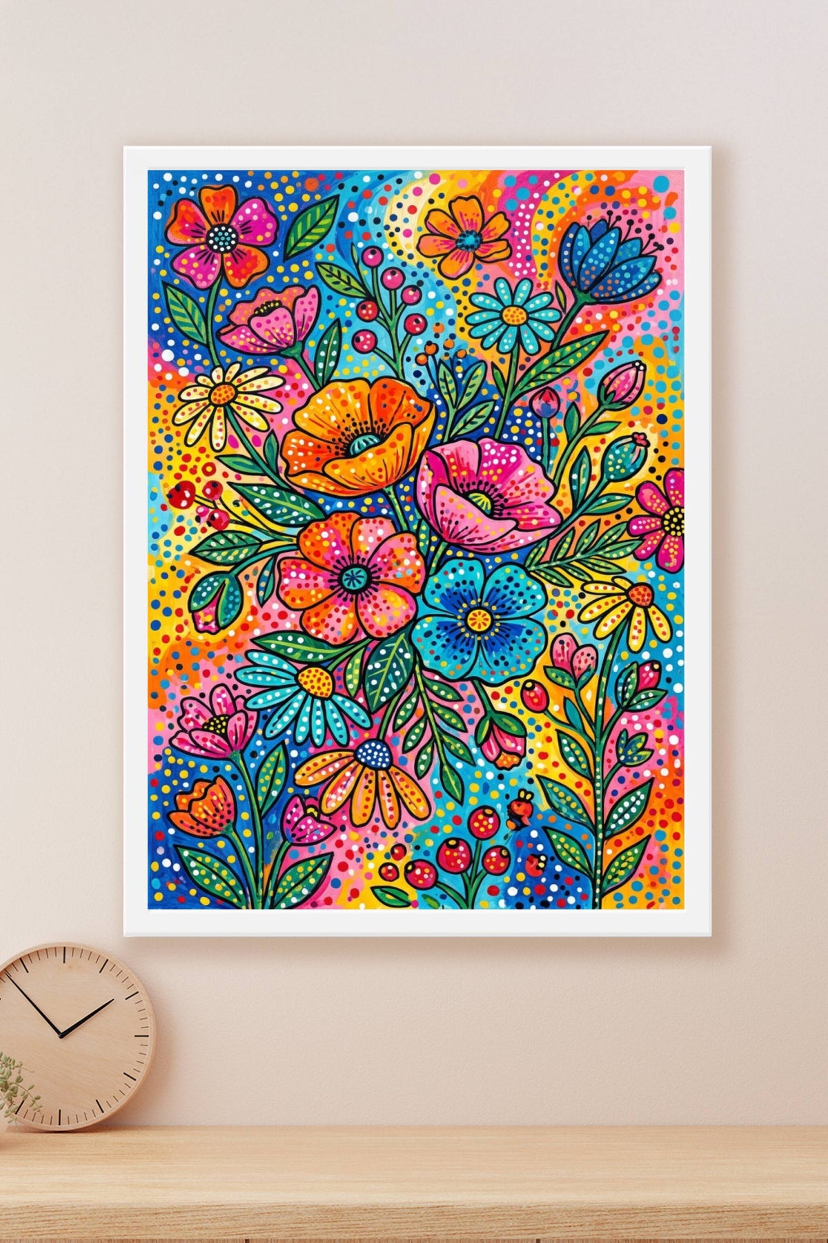 Poster Bouquet de fleurs, affiche style pointilliste