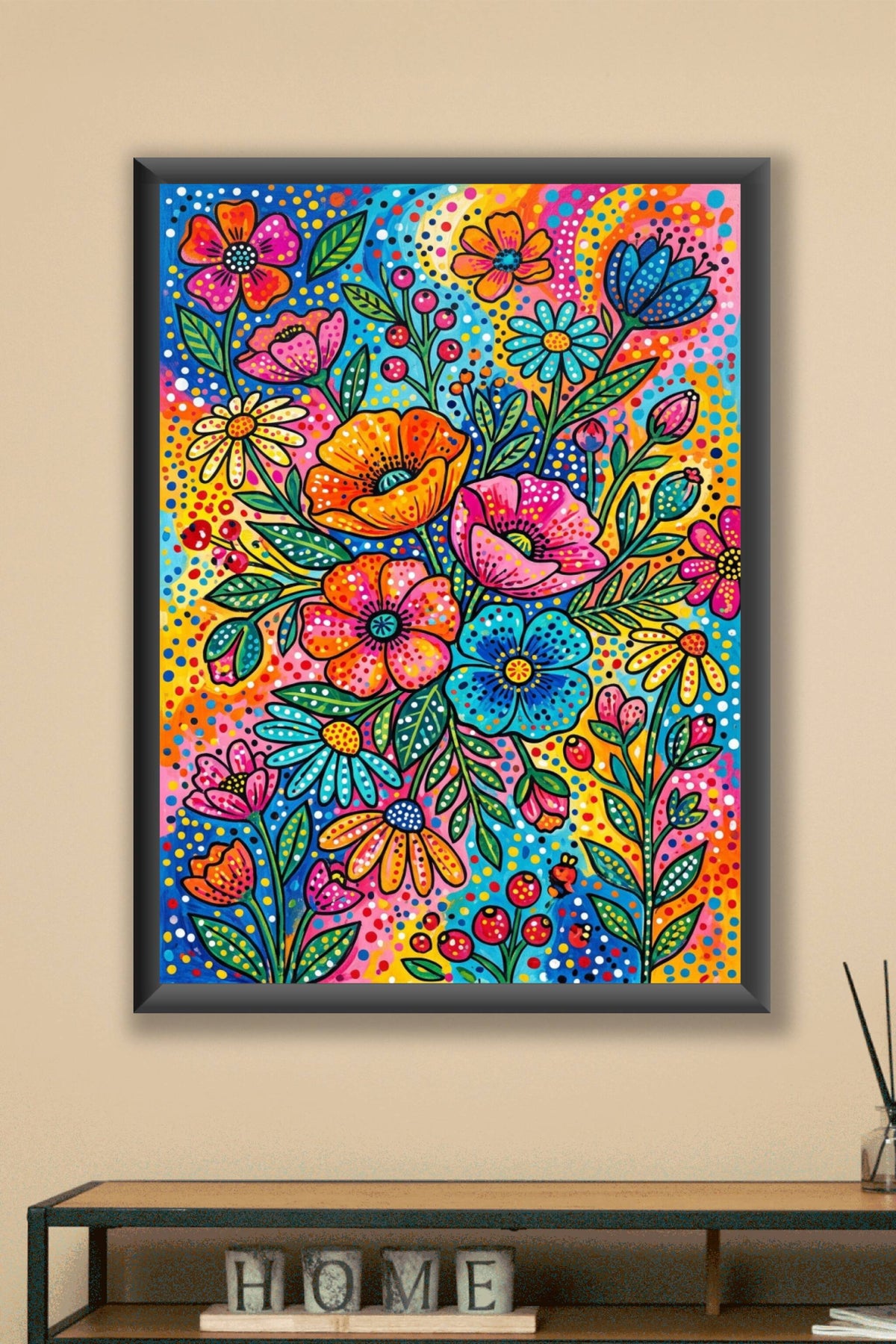 Poster Bouquet de fleurs, affiche style pointilliste