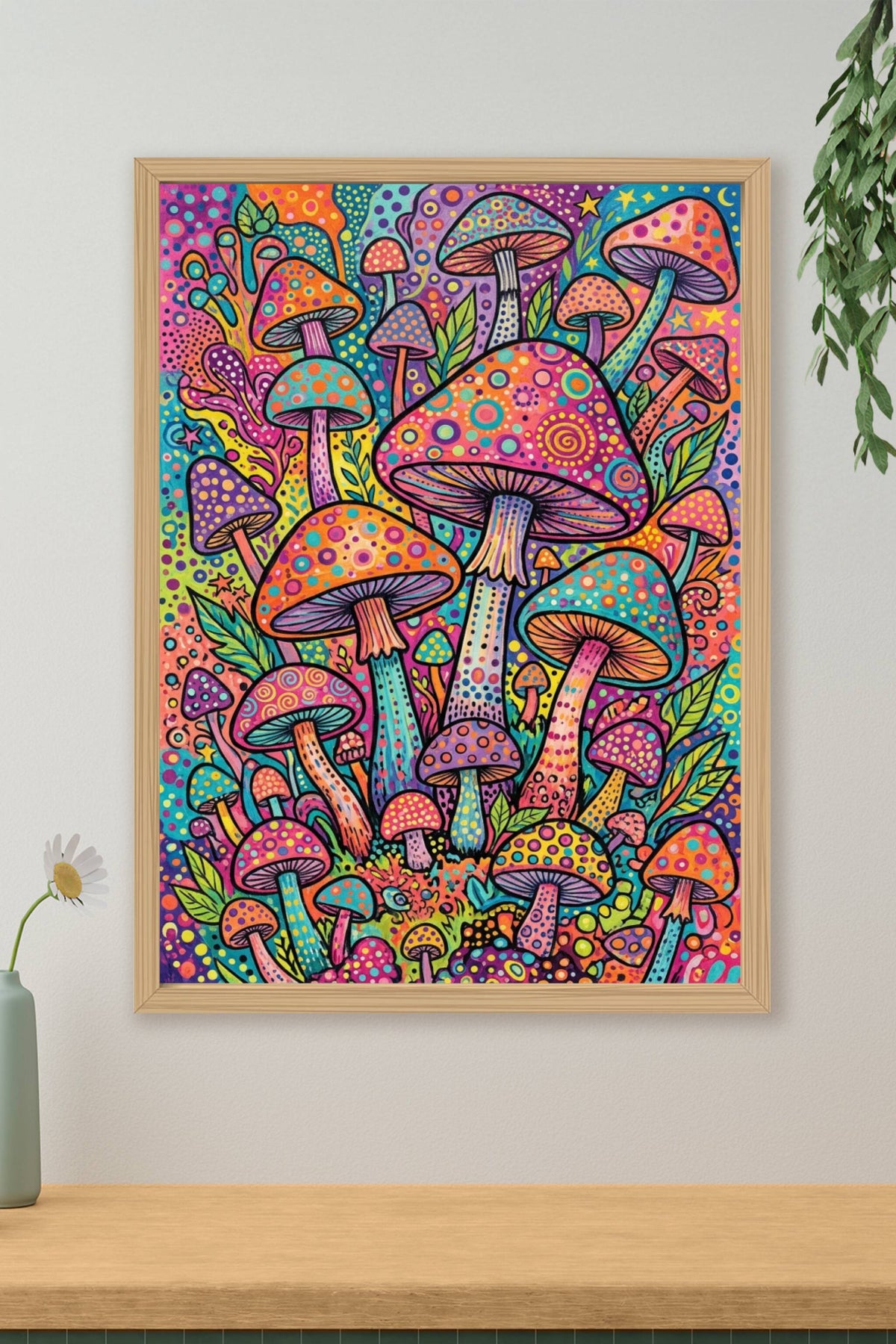 Poster de champignons psychédéliques, motifs à pois