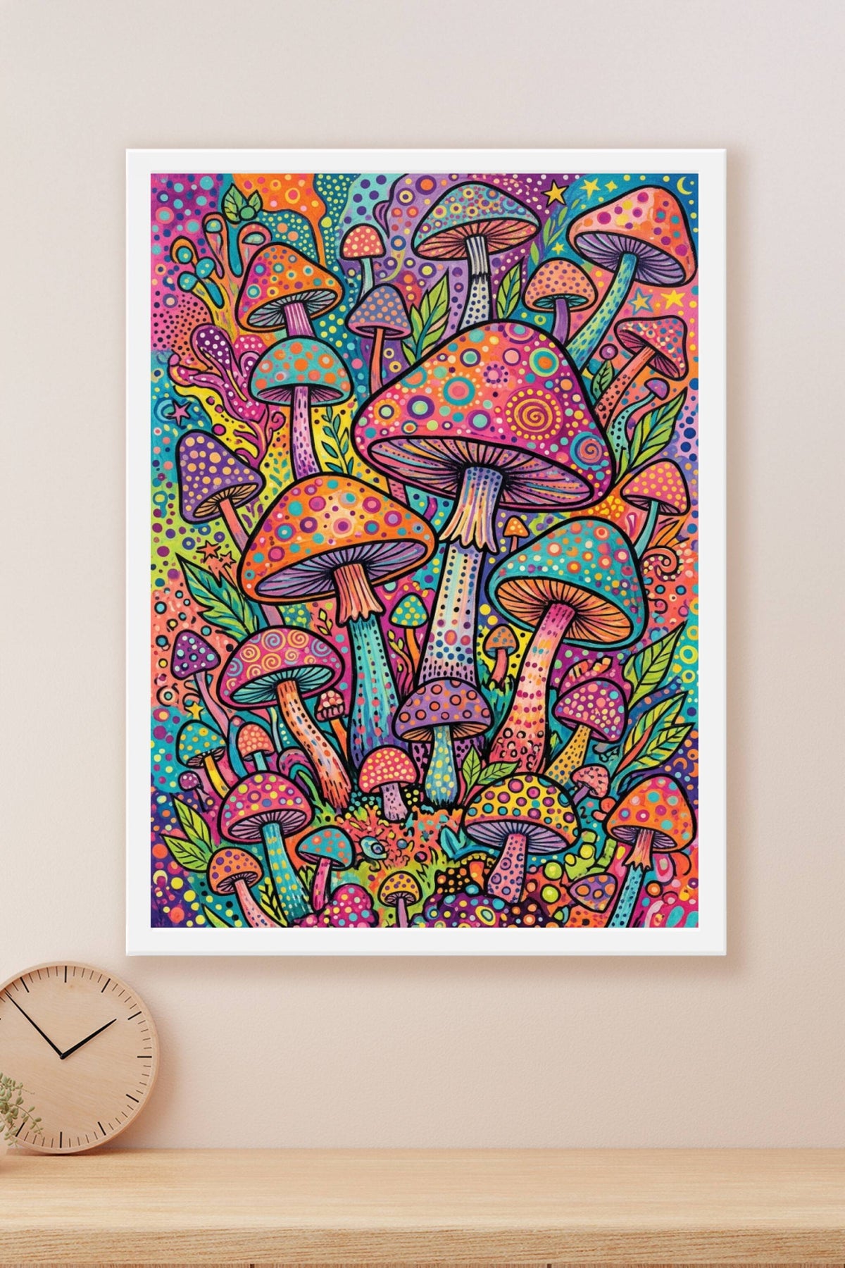 Poster de champignons psychédéliques, motifs à pois