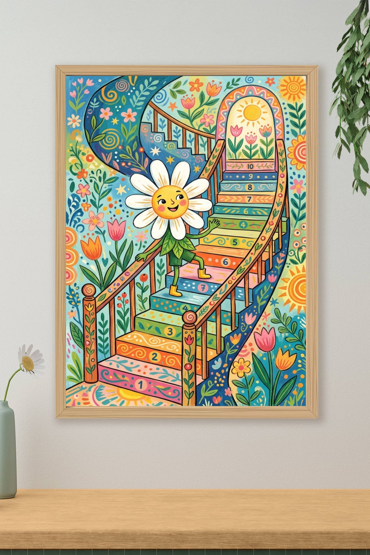 Affiche Marguerite colorée, poster escalier numéroté