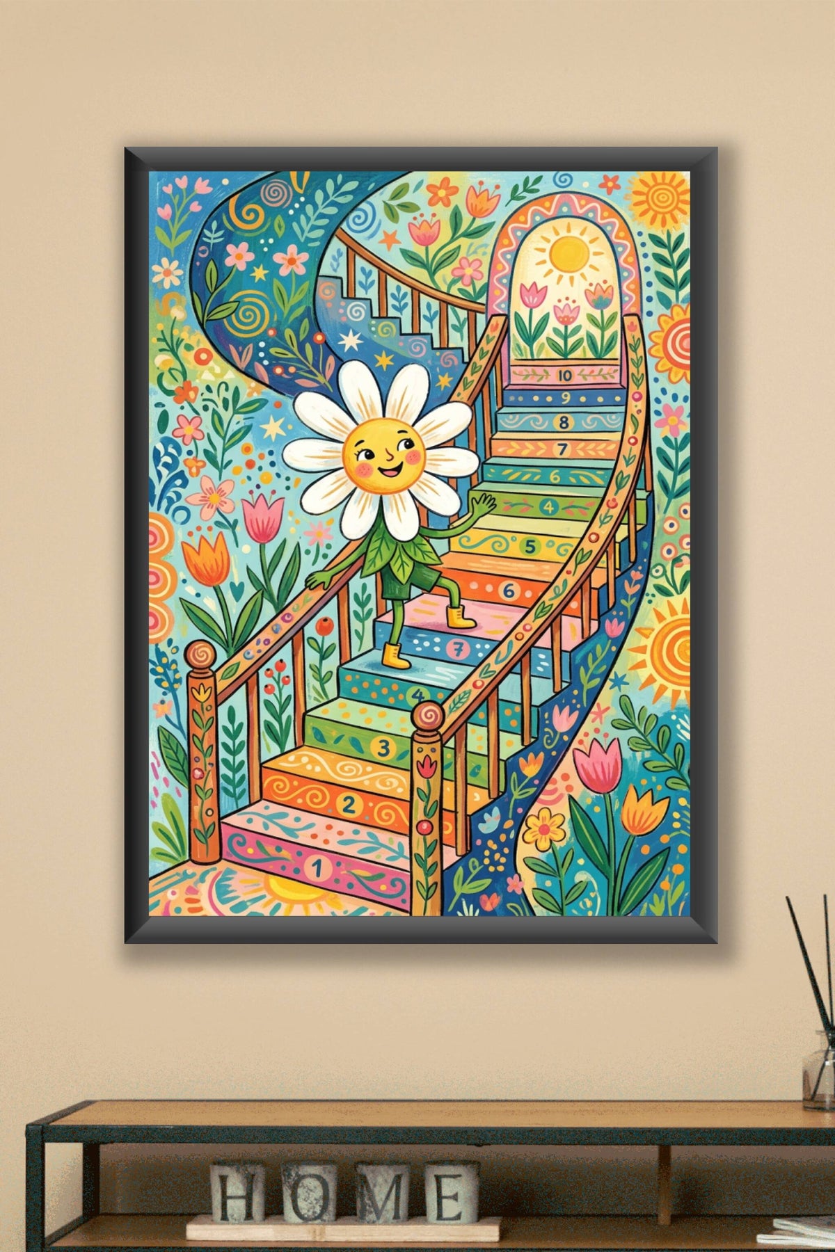 Affiche Marguerite colorée, poster escalier numéroté