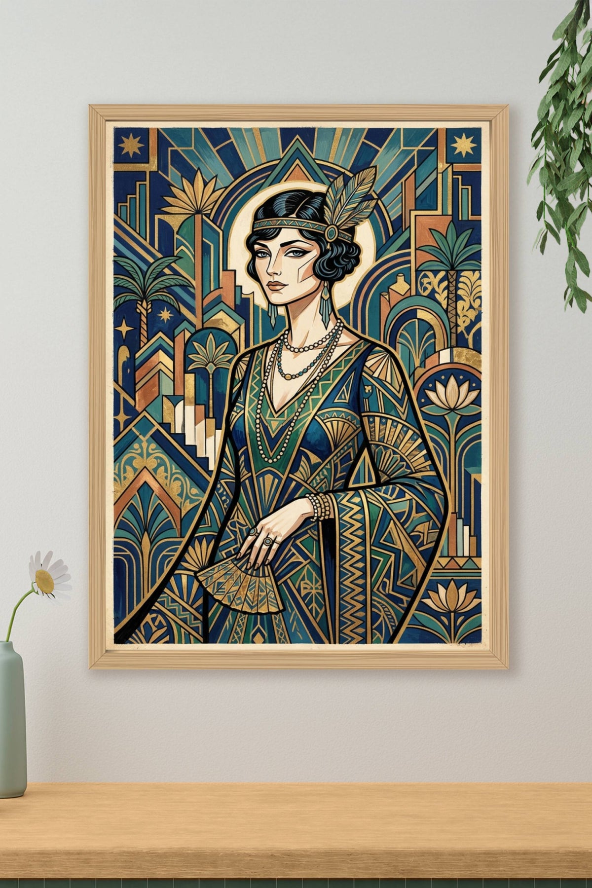 Poster Art Déco, affiche style Gatsby bleu et or salon