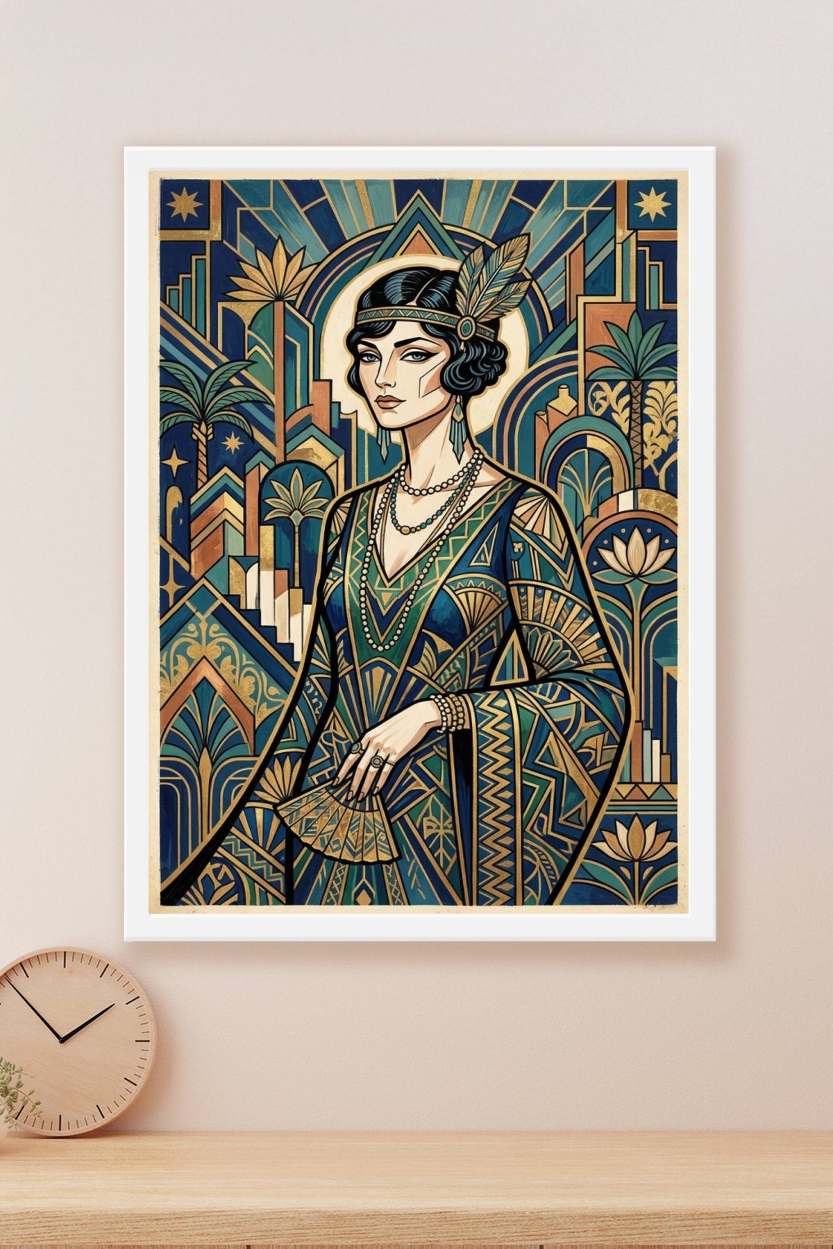 Poster Art Déco, affiche style Gatsby bleu et or salon