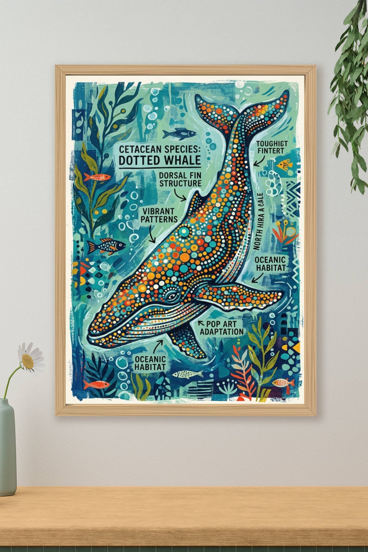 Poster baleine à pois, affiche décorative style pop art